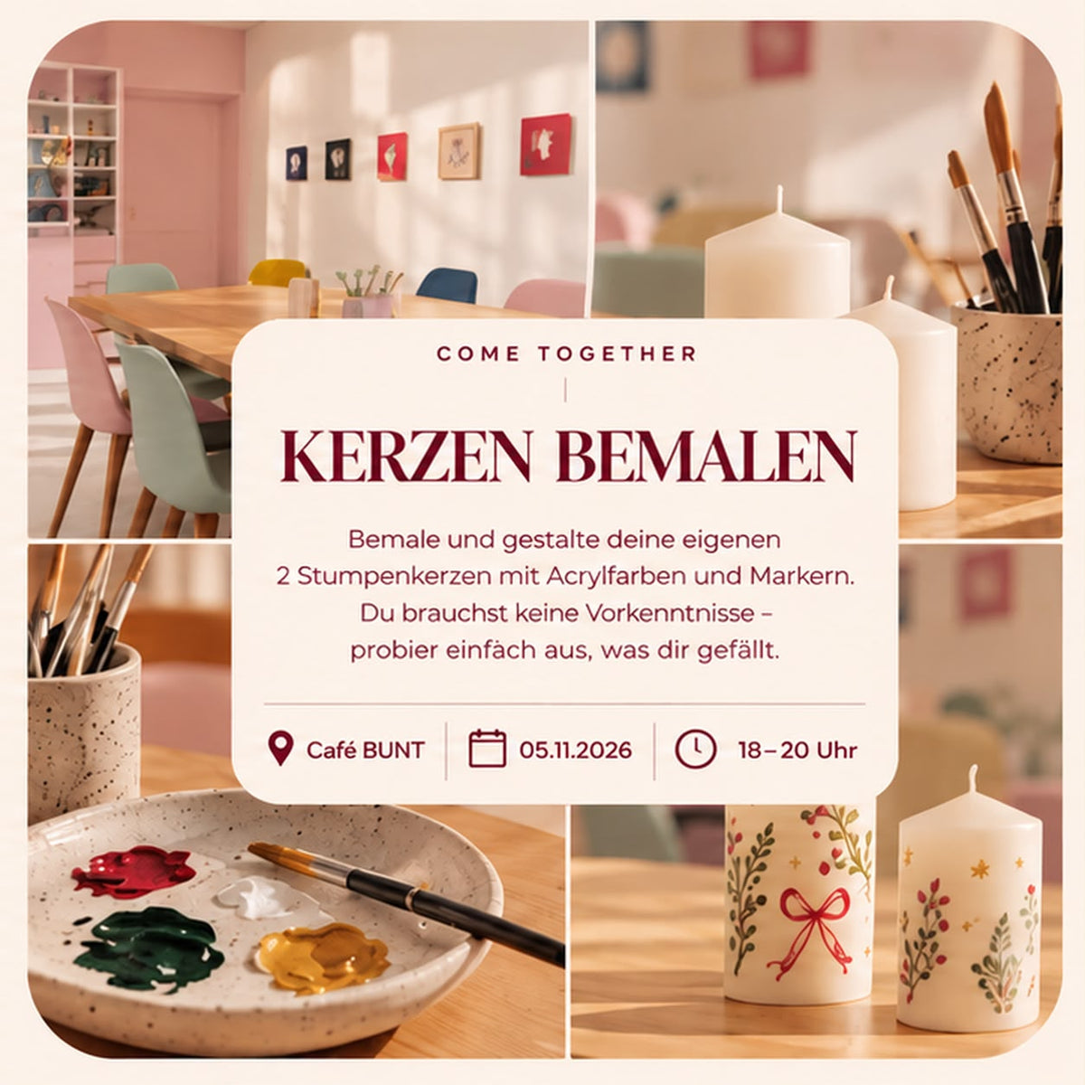 05. November 2026 18–20 Uhr · Kerzen bemalen  JUNAA HOME X BUNT