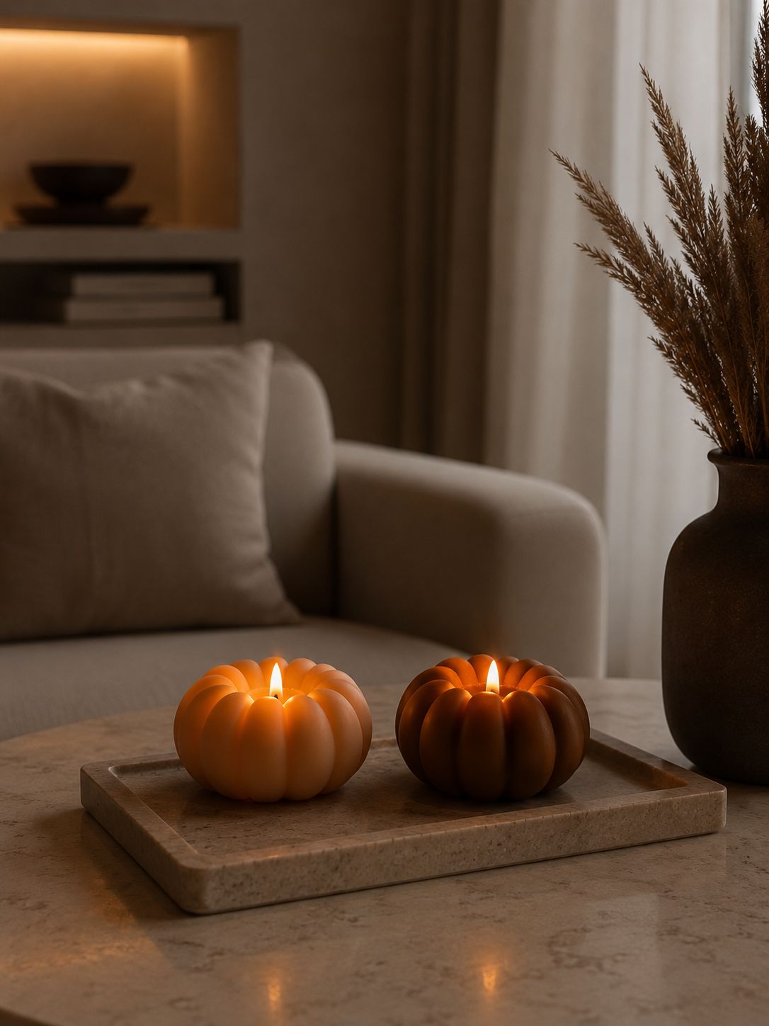 Goldene Herbstkerzen von JUNAA HOME – handgefertigte Duftkerzen aus Innsbruck